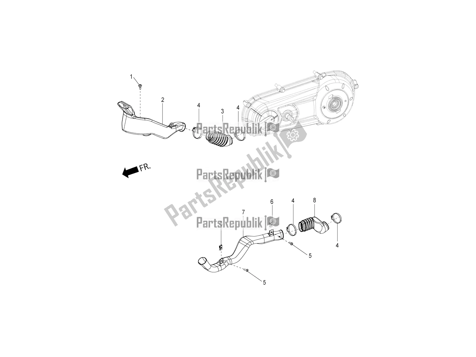 All parts for the Air Suction Duct of the Aprilia SR 125 Storm TT Bsiv Latam 2022