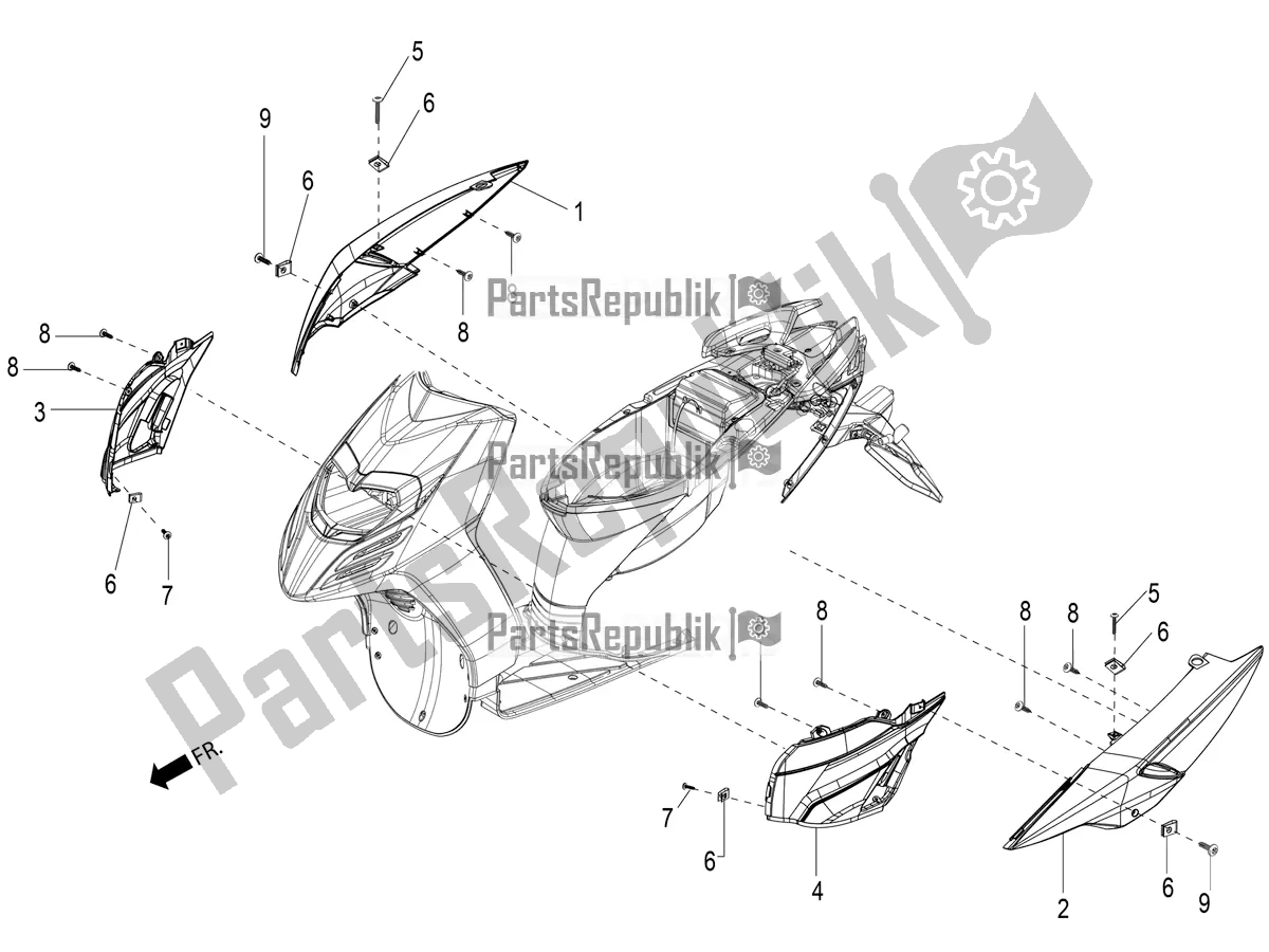 All parts for the Side Coverings-spoiler of the Aprilia SR 125 Storm TT Bsiv Latam 2022