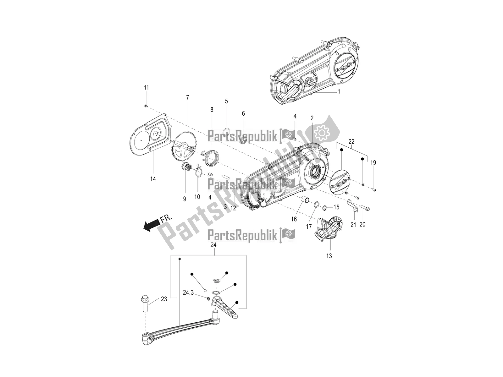 All parts for the Transmission Cover of the Aprilia SR 125 Storm TT Bsiv Latam 2022