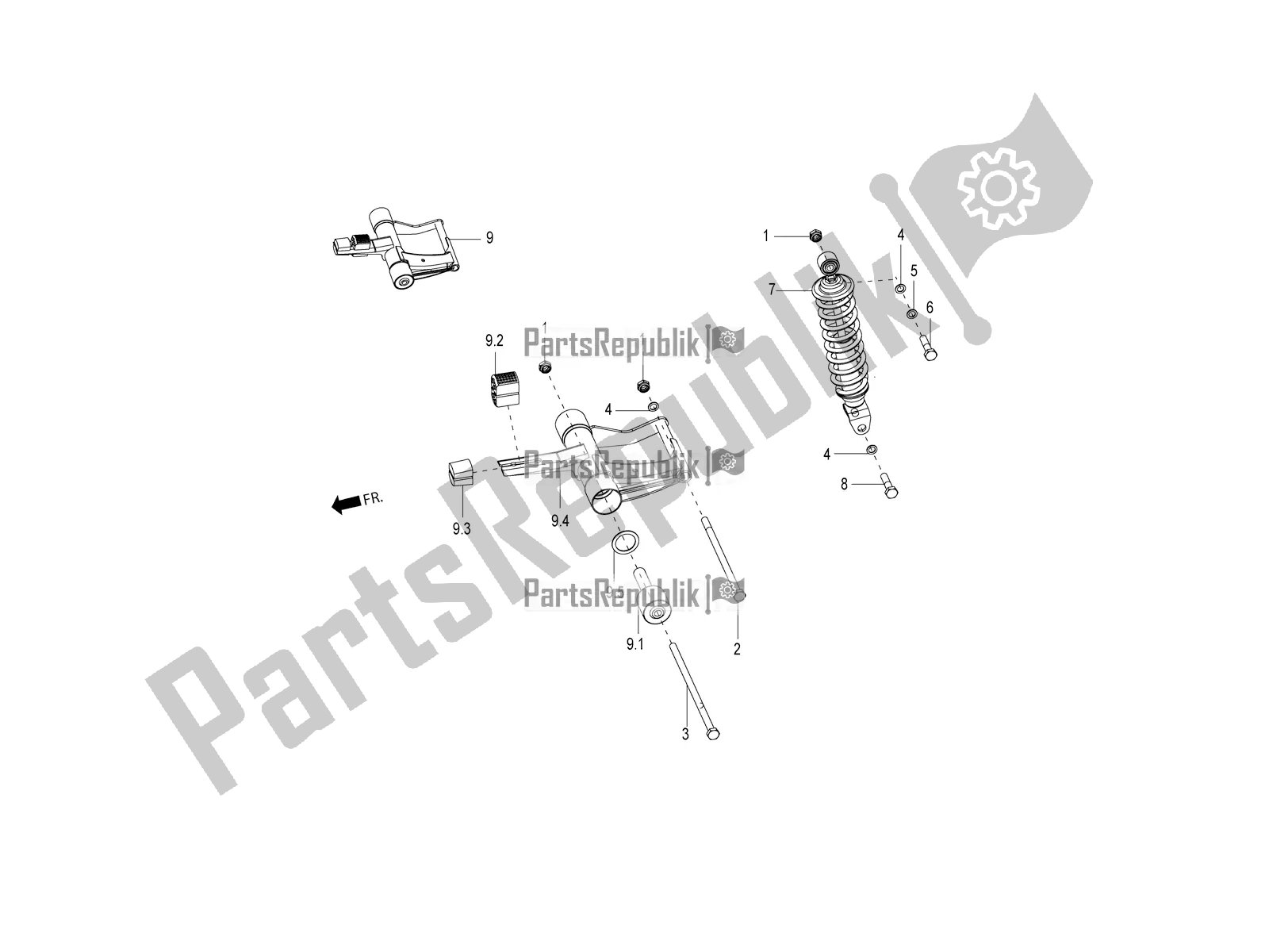 Tutte le parti per il Ammortizzatore Posteriore del Aprilia SR 150 4 T/3V 2018