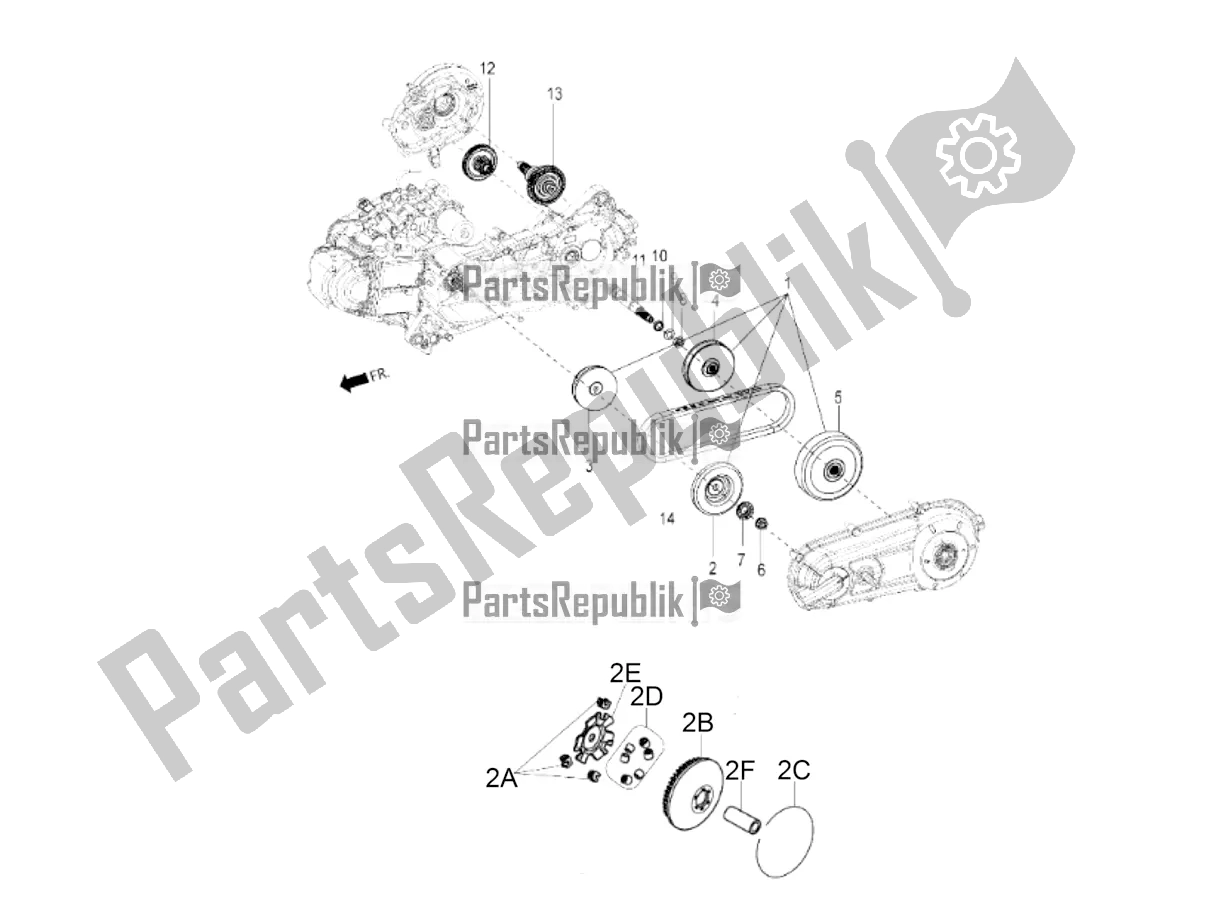 All parts for the Transmission-clutch of the Aprilia SR 150 4 T/3V 2018