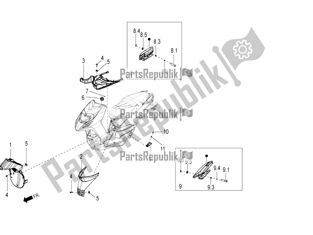 Todas las partes para Cubierta Central - Reposapiés de Aprilia SR 150 4 T/3V 2019