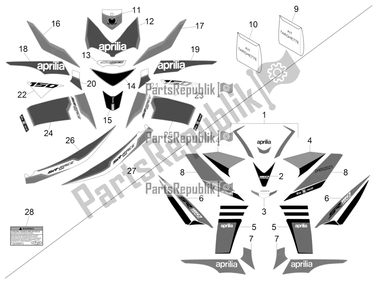 Toutes les pièces pour le Plaques - Emblèmes du Aprilia SR 150 4 T/3V 2019