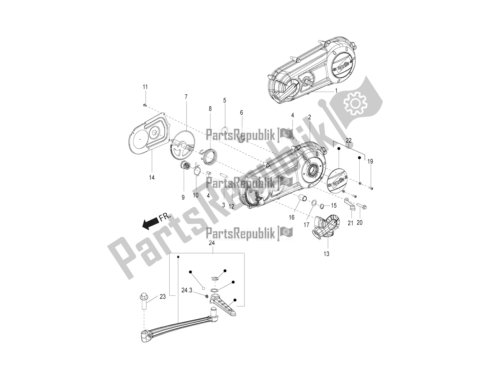 Wszystkie części do Pokrywa Skrzyni Biegów Aprilia SR 150 4 T/3V 2019