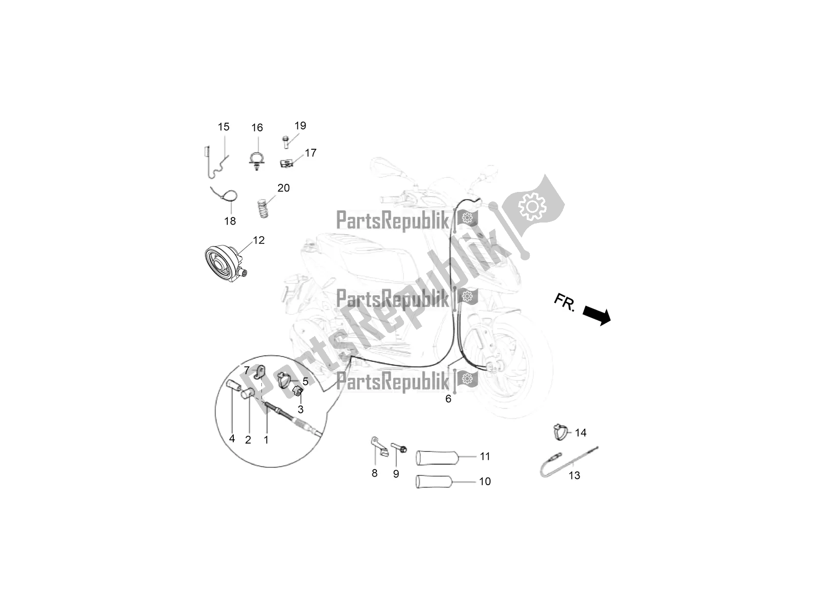 Toutes les pièces pour le Transmissions-compteur De Vitesse De Frein Arrière (kms) du Aprilia SR 150 4 T/3V 2019