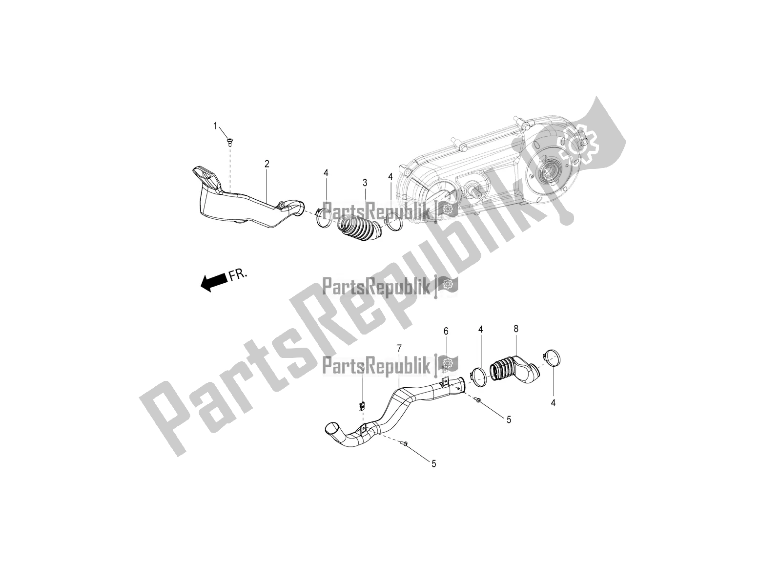 All parts for the Air Suction Duct of the Aprilia SR 150 4 T/3V 2020