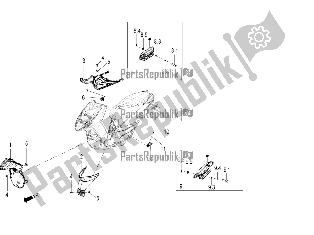 Todas las partes para Cubierta Central - Reposapiés de Aprilia SR 150 4 T/3V 2020