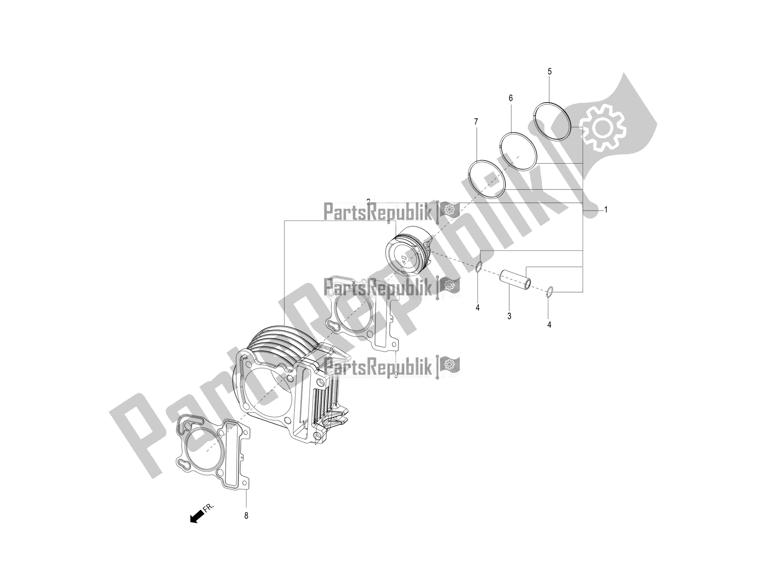 Alle onderdelen voor de Cilinder-zuiger-polspen, Assy van de Aprilia SR 150 4 T/3V 2020