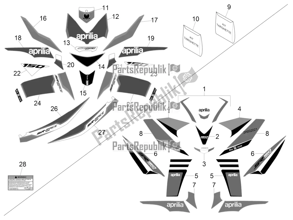 All parts for the Plates - Emblems of the Aprilia SR 150 4 T/3V 2020