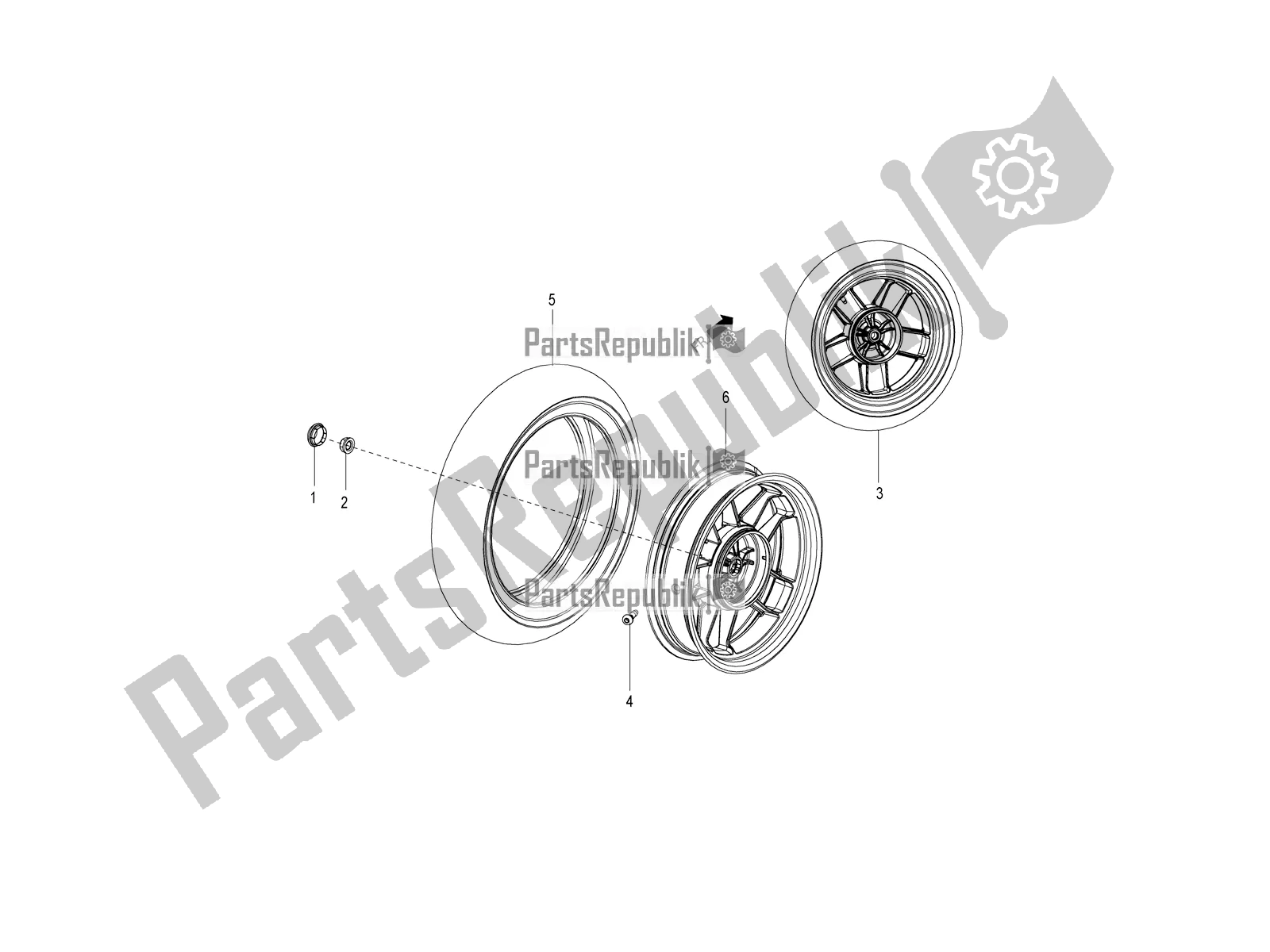 All parts for the Rear Wheel of the Aprilia SR 150 4 T/3V 2020