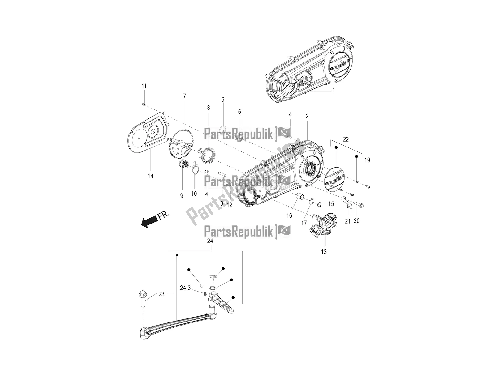 Alle onderdelen voor de Transmissie Deksel van de Aprilia SR 150 4 T/3V 2020