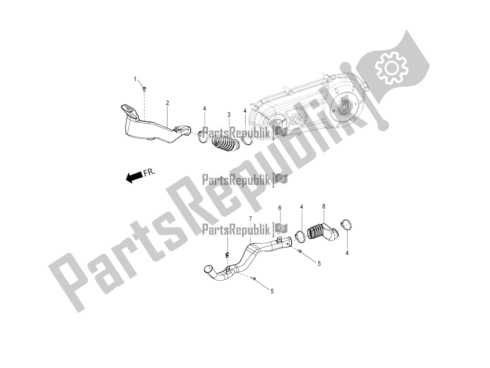 All parts for the Air Suction Duct of the Aprilia SR 150 4 T/3V 2021