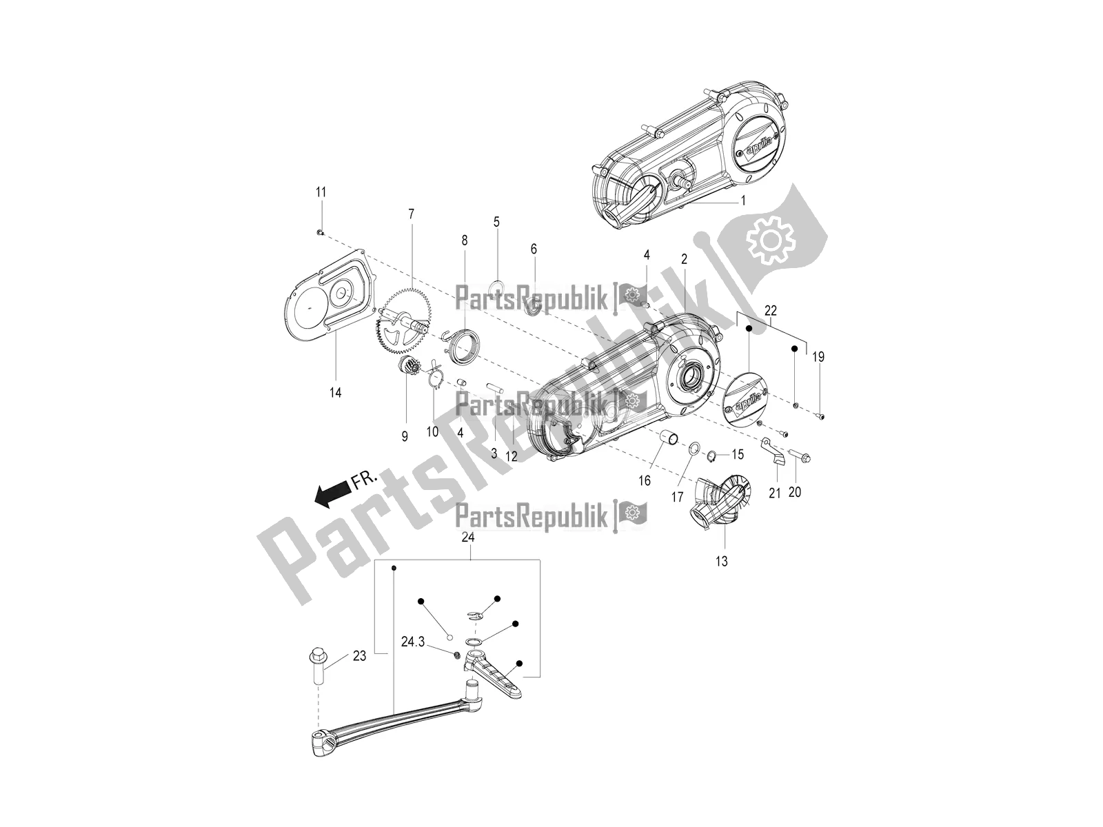 Alle Teile für das Getriebeabdeckung des Aprilia SR 150 4 T/3V 2021