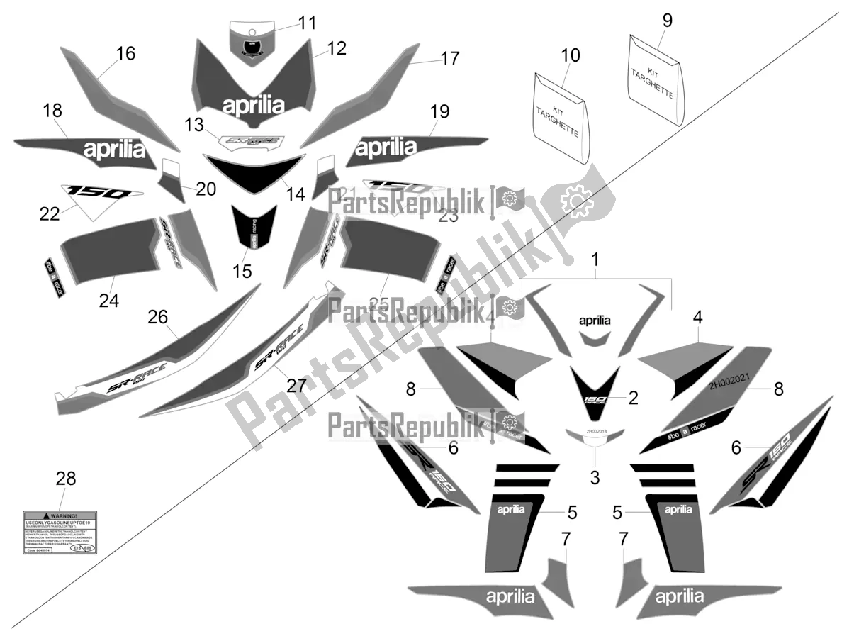 Toutes les pièces pour le Plaques - Emblèmes du Aprilia SR 150 4 T/3V 2022