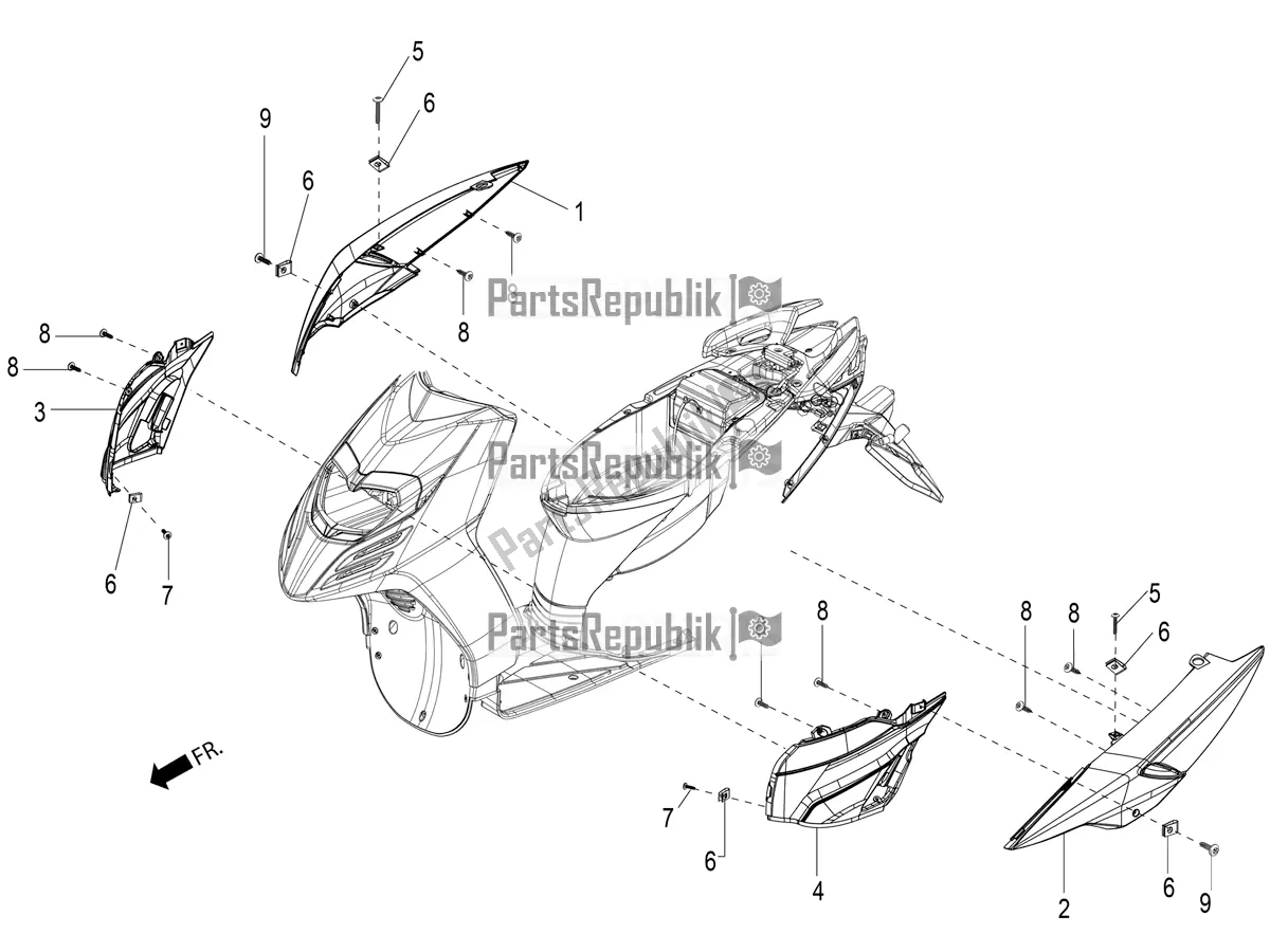 Toutes les pièces pour le Revêtements Latéraux-spoiler du Aprilia SR 150 4 T/3V 2022