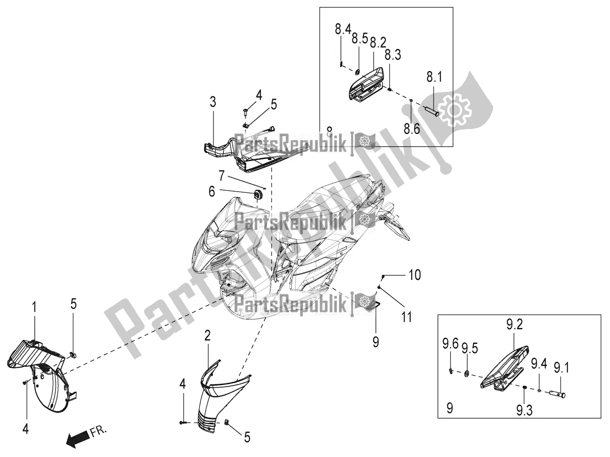 Tutte le parti per il Copertura Centrale - Poggiapiedi del Aprilia SR 150 HE Carb. 2018