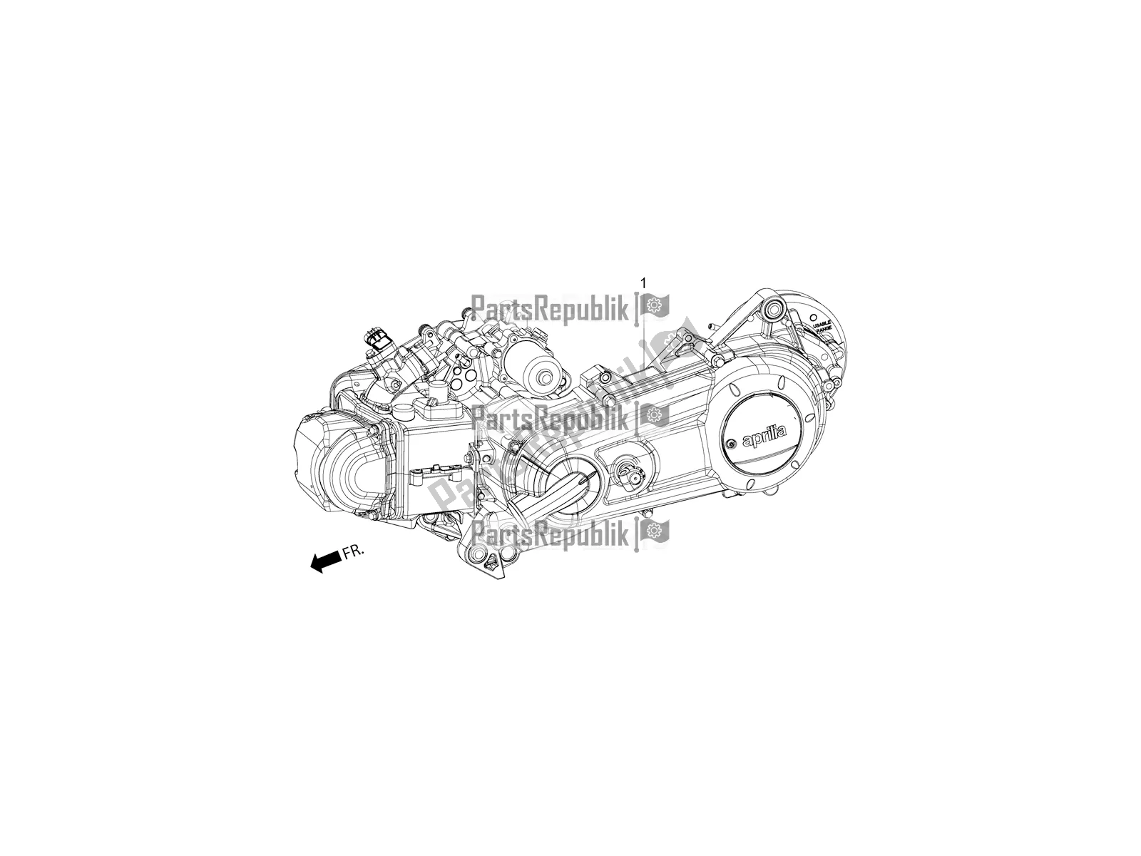 Alle onderdelen voor de Complete Engine van de Aprilia SR 150 HE Carb. 2018