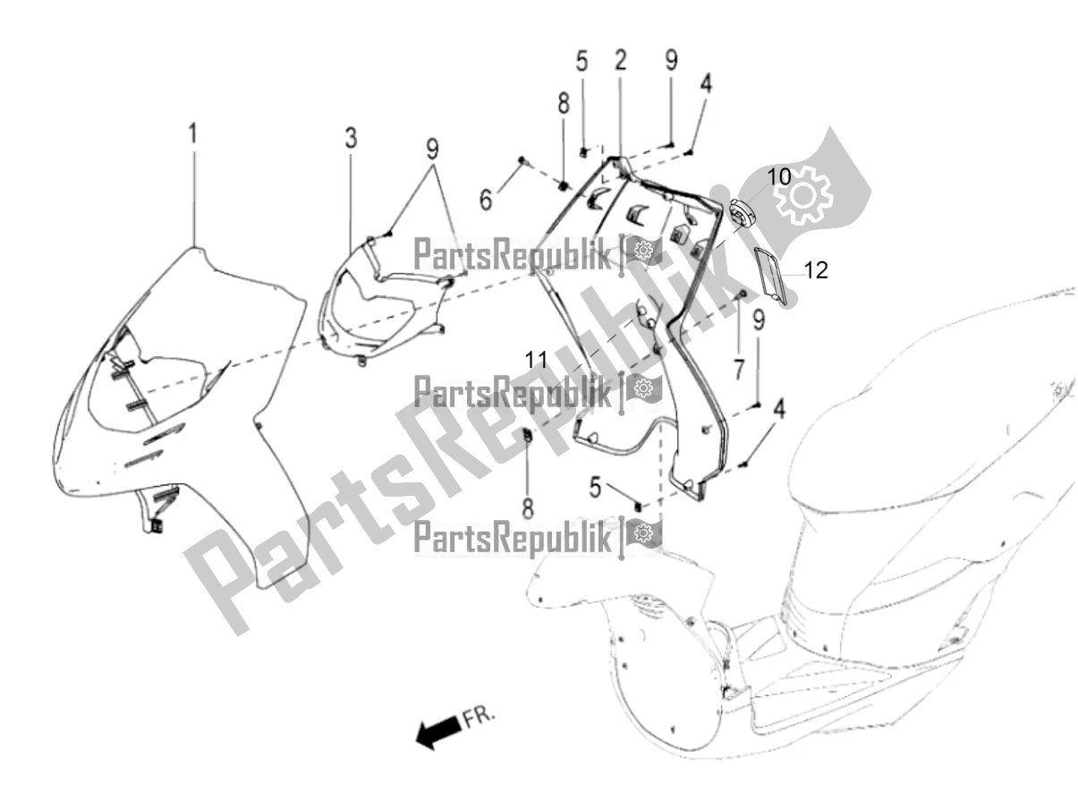 Toutes les pièces pour le Bouclier Avant du Aprilia SR 150 HE Carb. 2018