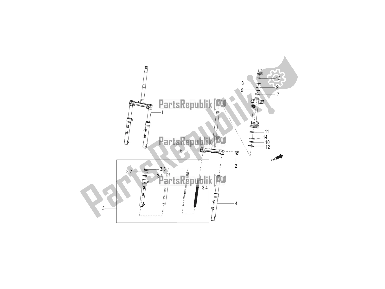 Toutes les pièces pour le Suspension De Roue Avant du Aprilia SR 150 HE Carb. 2018