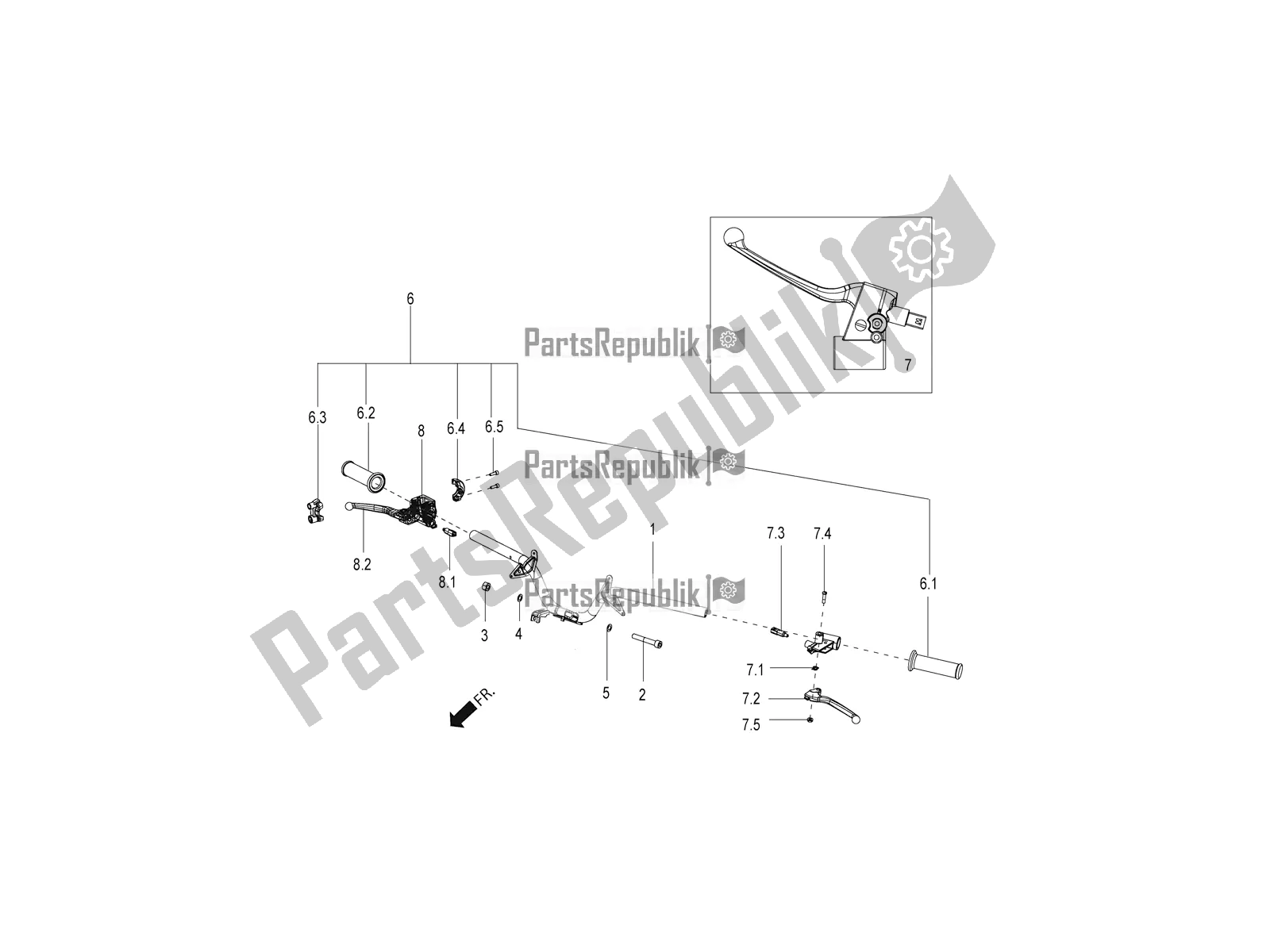 Tutte le parti per il Manubrio del Aprilia SR 150 HE Carb. 2018