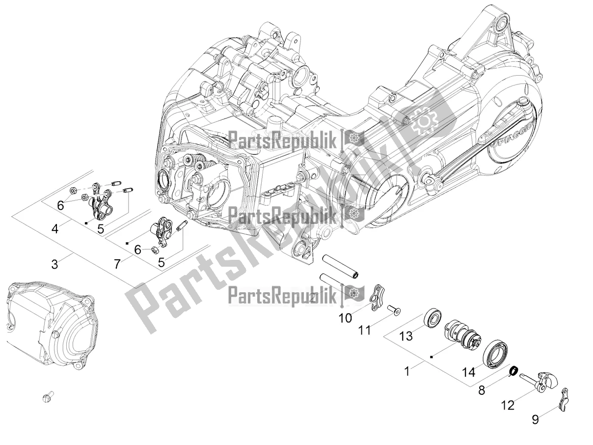 All parts for the Rocker Levers Support of the Aprilia SR 150 HE Carb. 2018