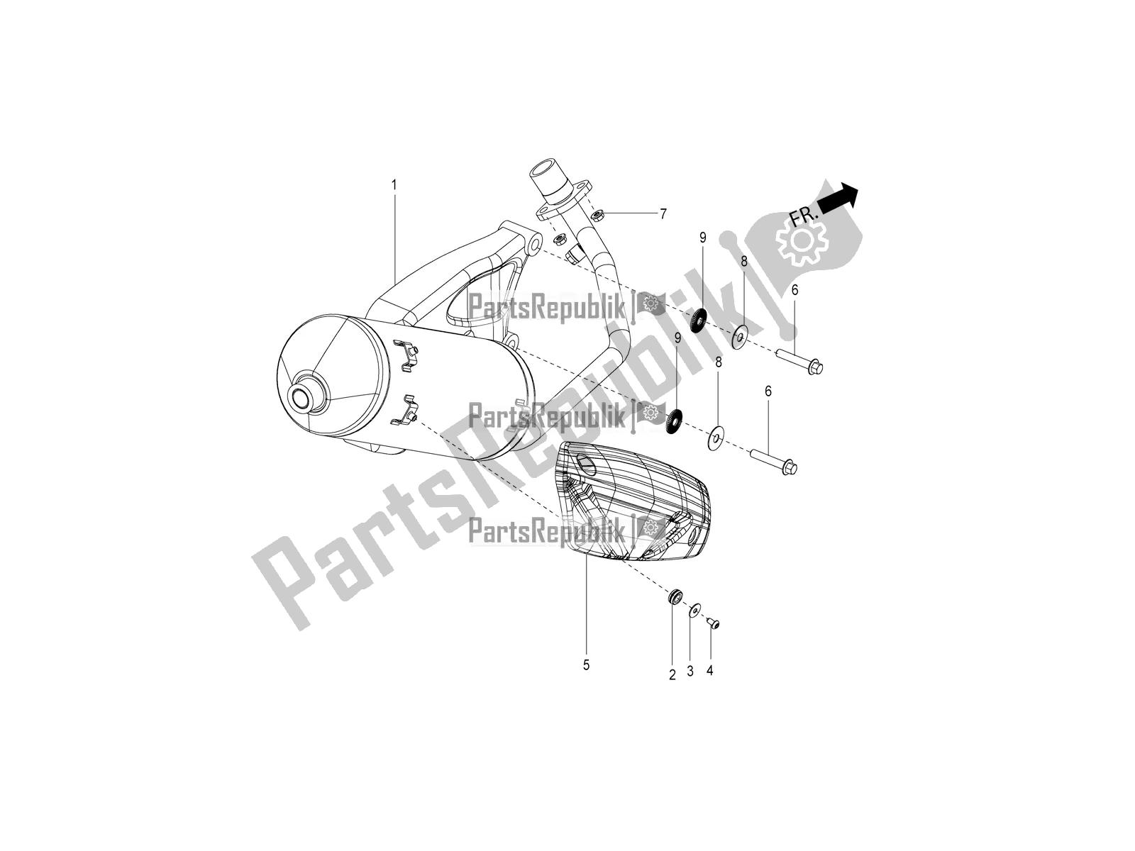 Alle onderdelen voor de Geluiddemper van de Aprilia SR 150 HE Carb. 2018