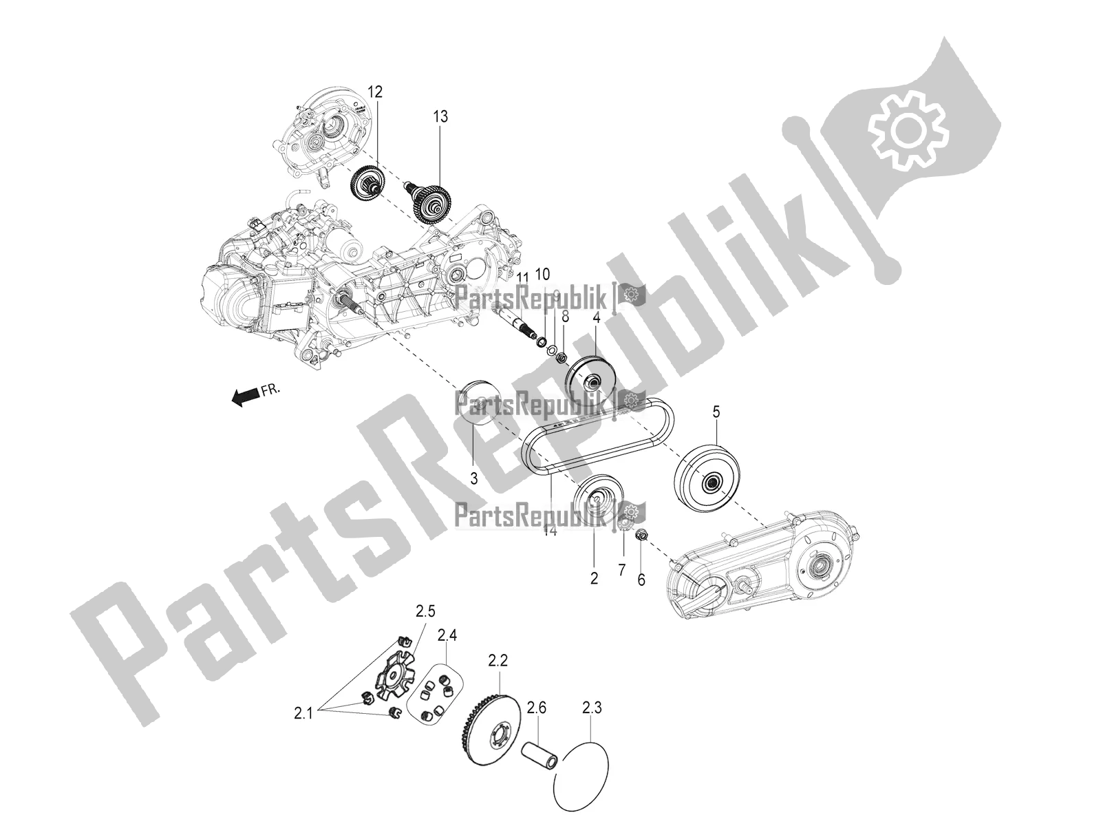 Todas las partes para Transmisión-embrague de Aprilia SR 150 HE Carb. 2018