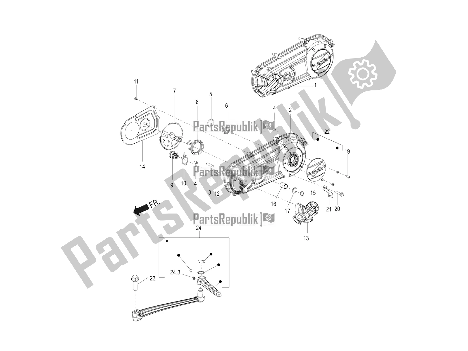 Toutes les pièces pour le Couvercle De Transmission du Aprilia SR 150 HE Carb. 2019