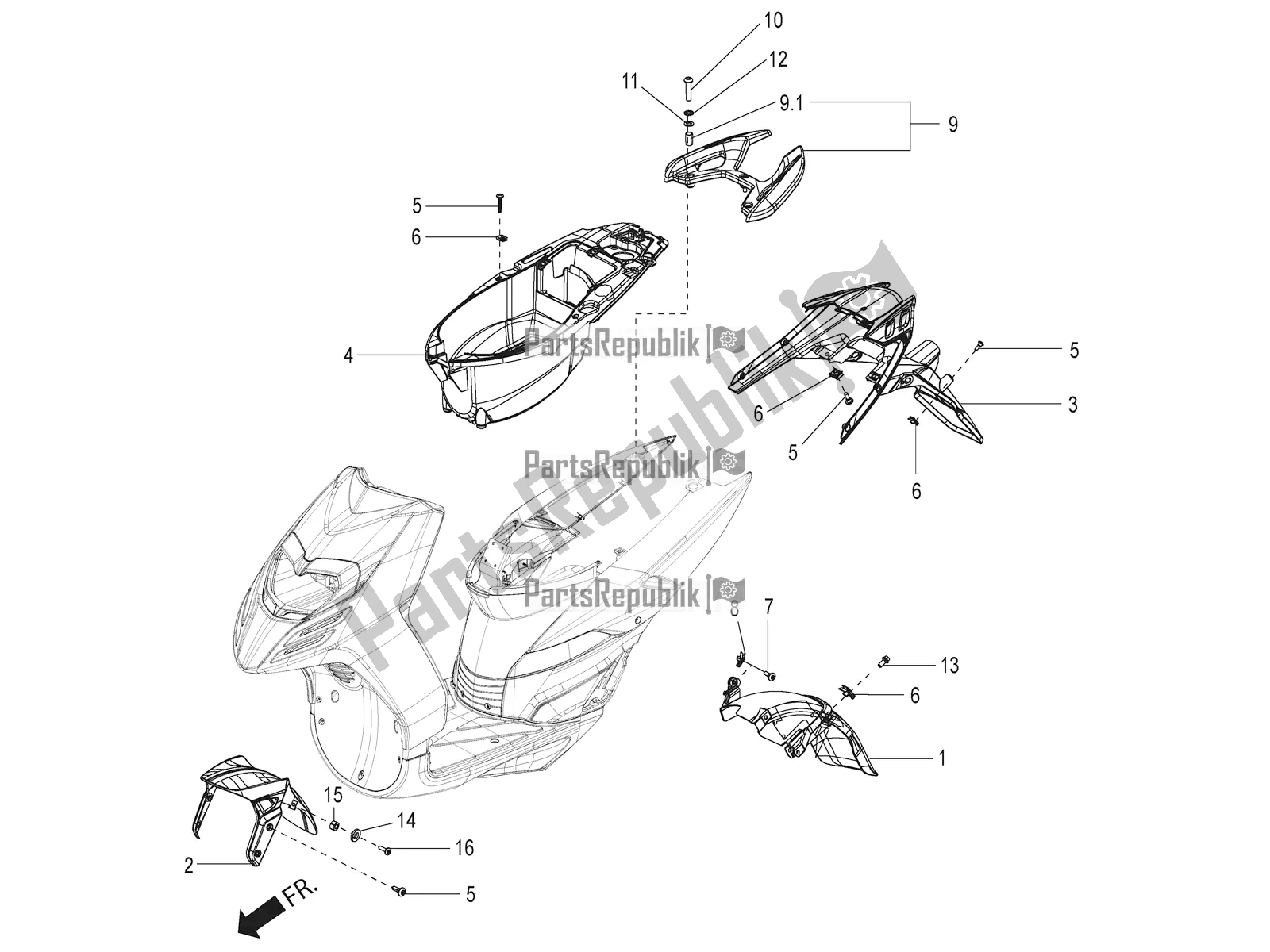 Todas las partes para Mudguard And Helmet Case de Aprilia SR 150 HE Carb. 2020