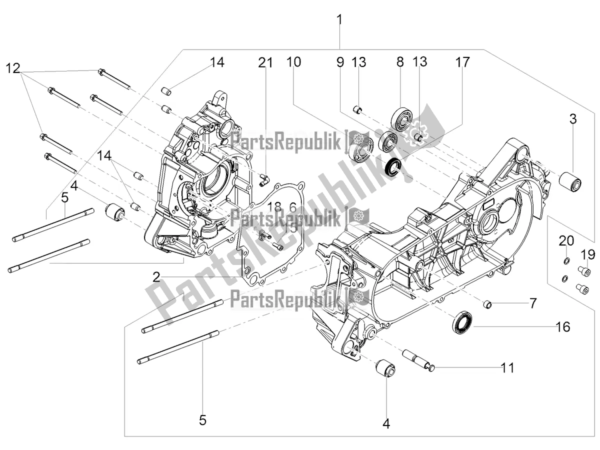 All parts for the Crankcase of the Aprilia SR 150 HE Carb. 2021