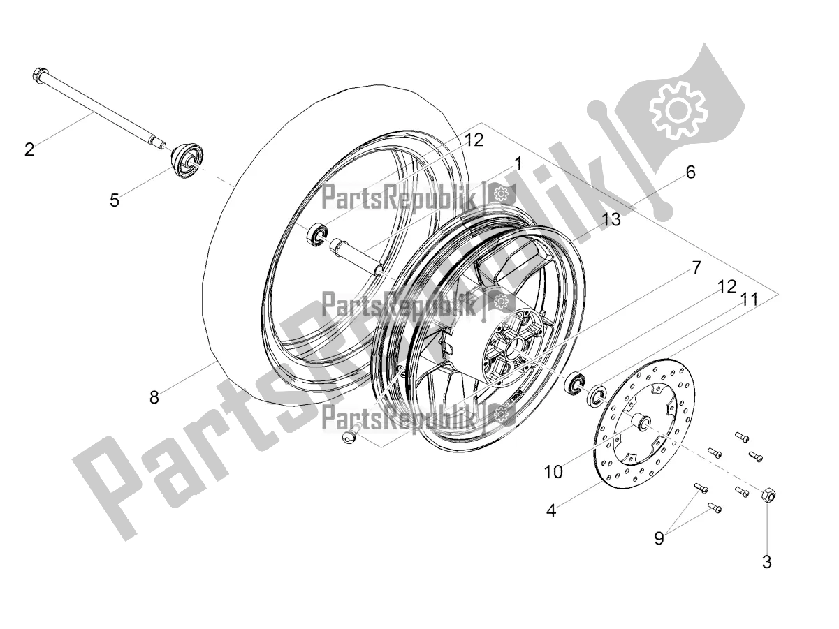 All parts for the Front Wheel of the Aprilia SR 150 HE Carb. 2021