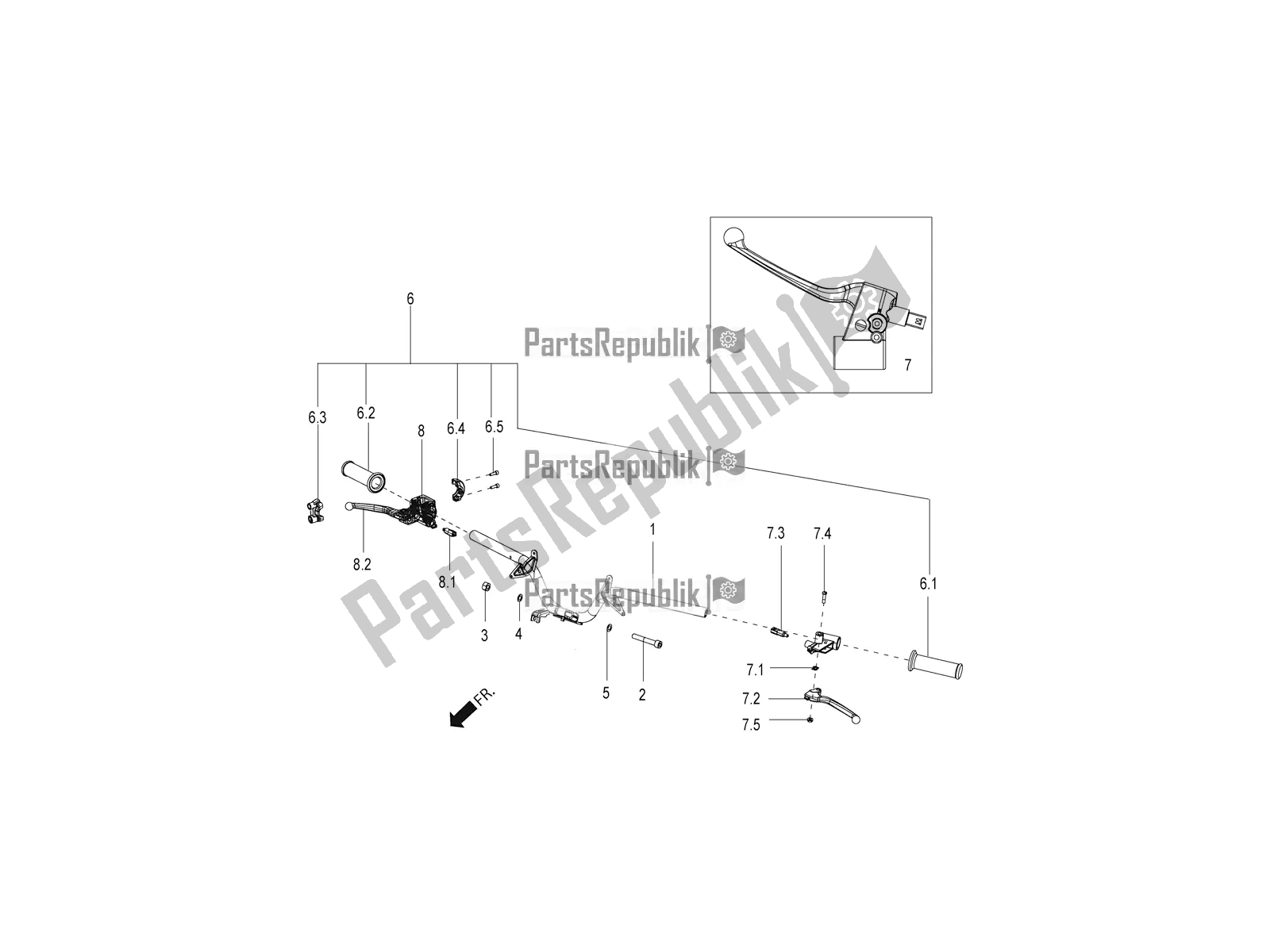 Toutes les pièces pour le Guidon du Aprilia SR 150 HE Carb. 2021