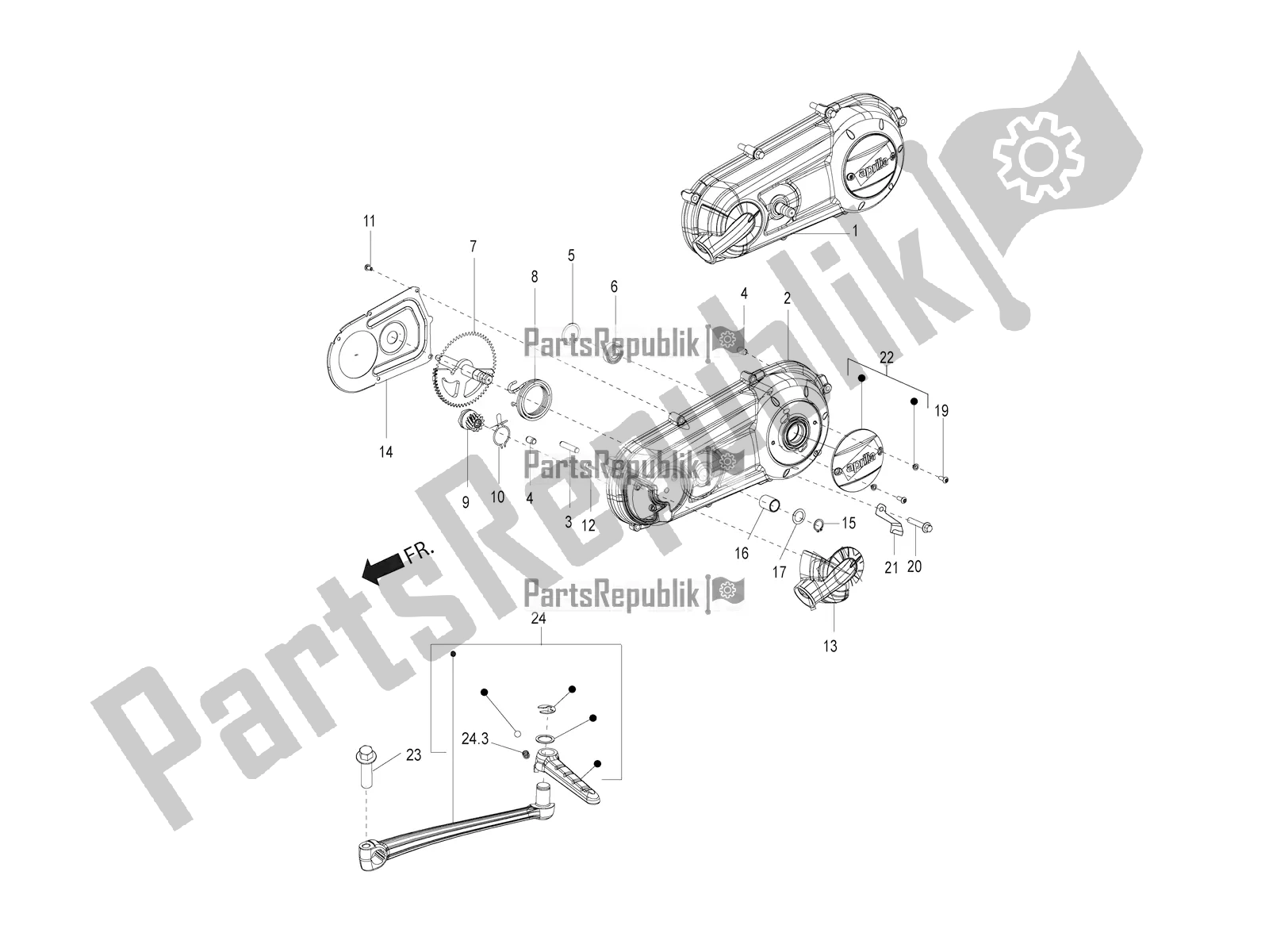 Alle onderdelen voor de Transmissie Deksel van de Aprilia SR 150 HE Carb. 2021