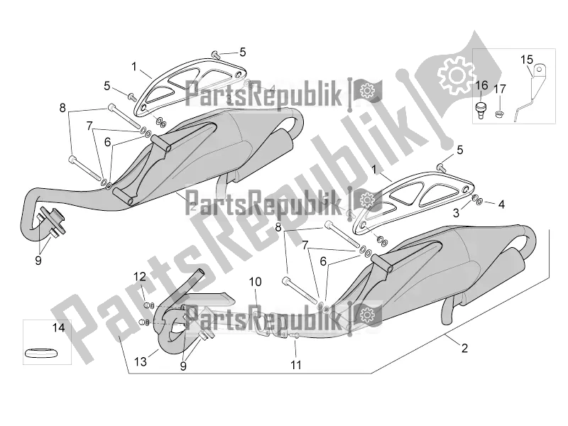 All parts for the Exhaust Pipe of the Aprilia SR 50 R 2016