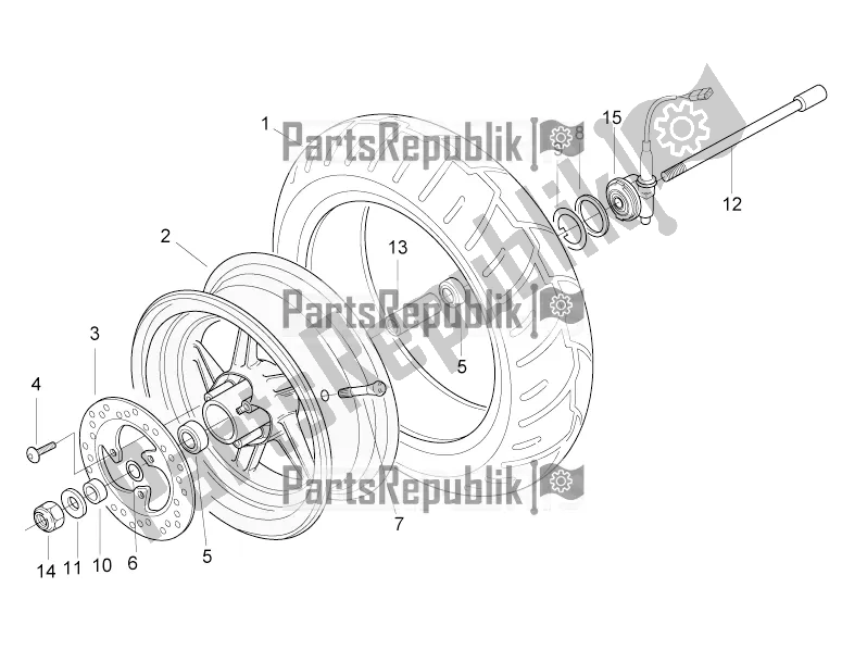 All parts for the Front Wheel of the Aprilia SR 50 R 2017