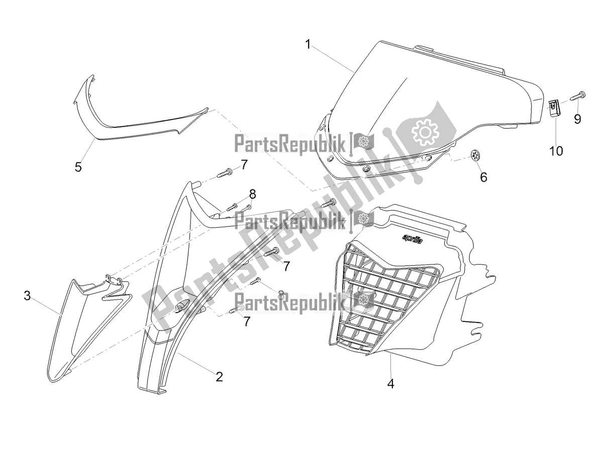 All parts for the Front Fairing of the Aprilia SR 50 R 2019