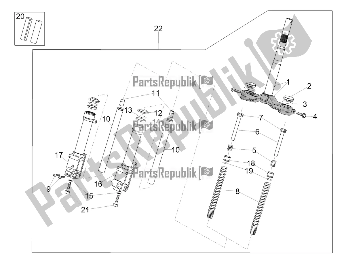 Alle onderdelen voor de Voorvork Kaifa van de Aprilia SR 50 R 2019