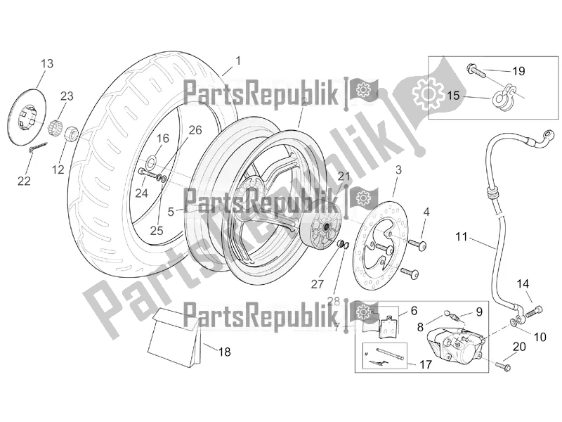 Todas as partes de Roda Traseira - Freio A Disco do Aprilia SR 50 Street Ie+carb. Piaggio 2016