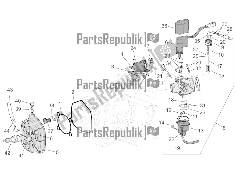 Alle Teile für das Zylinderkopf / Vergaser des Aprilia SR 50 Street Ie+carb. Piaggio 2017