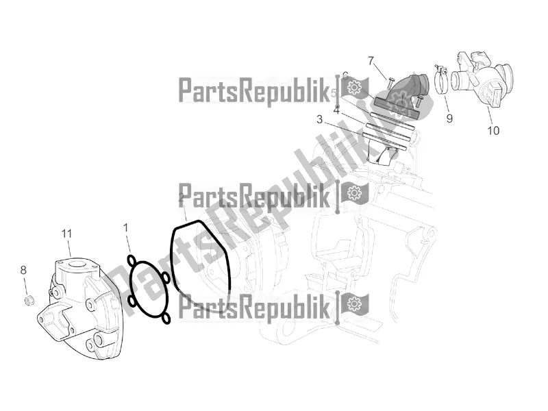 Alle onderdelen voor de Cilinderkop / Gasklephuis van de Aprilia SR 50 Street Ie+carb. Piaggio 2017