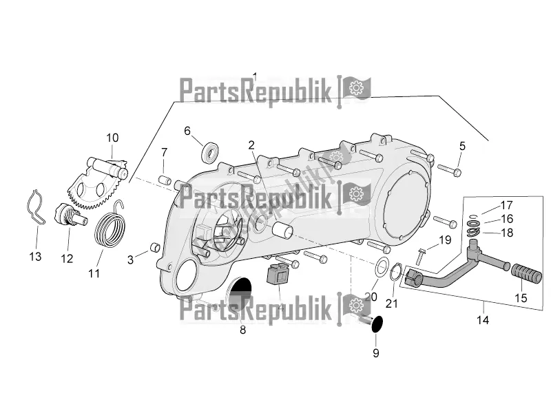 Alle Teile für das Getriebeabdeckung des Aprilia SR 50 Street Ie+carb. Piaggio 2017