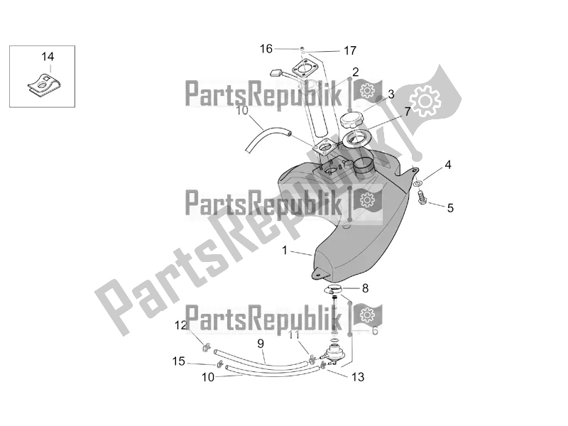 All parts for the Fuel Tank Ii of the Aprilia SR 50 Street Ie+carb. Piaggio 2018