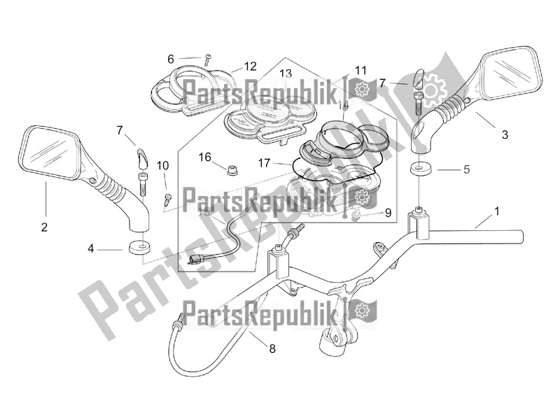 Todas as partes de Guiador - Painel do Aprilia SR 50 Street Ie+carb. Piaggio 2018