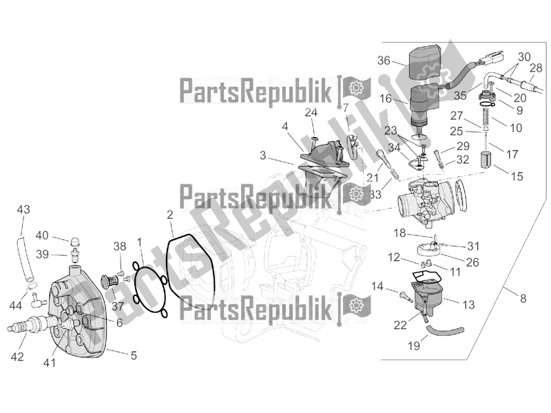 All parts for the Cylinder Head/carburettor of the Aprilia SR 50 Street Ie+carb. Piaggio 2019