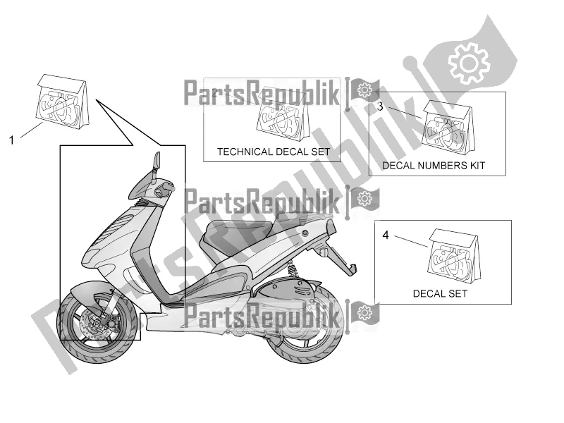 Alle onderdelen voor de Voorkant En Technische Sticker van de Aprilia SR 50 Street Ie+carb. Piaggio 2019