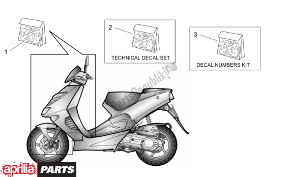 Alle onderdelen voor de Front Body And Technical Decal van de Aprilia SR Ditech Euro 2 554 50 2002 - 2003