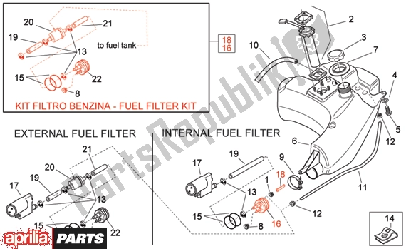 Tutte le parti per il Fuel Tank del Aprilia SR Ditech Euro 2 554 50 2002 - 2003