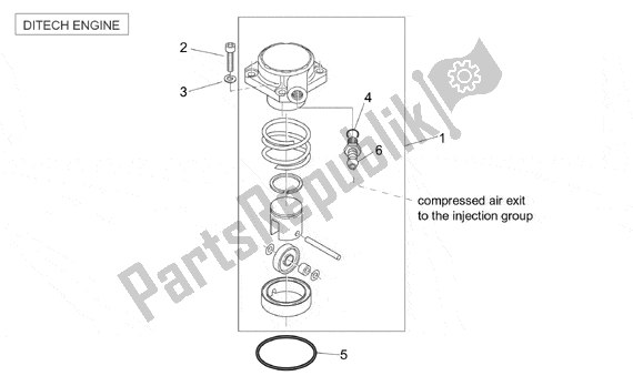 All parts for the Air Compressor (ditech) of the Aprilia SR H2O Ditech Carburatore 553 50 2000 - 2003