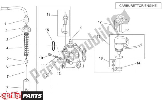 Alle onderdelen voor de Carburettor I van de Aprilia SR H2O Ditech Carburatore 553 50 2000 - 2003