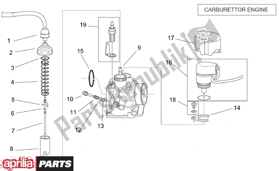 Toutes les pièces pour le Carburettor I du Aprilia SR H2O Ditech Carburatore 553 50 2000 - 2003